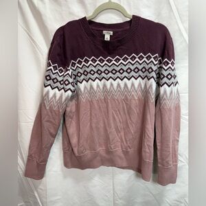L.L. Bean Fair Isle Sweater Large Cotton Cashmere Blend Nordic Crewneck Pullover